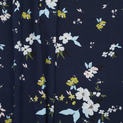 100% Rayon Floral Plain Weave - Navy