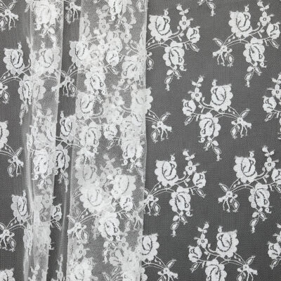Floral Bouquet Allover Scalloped Lace - White