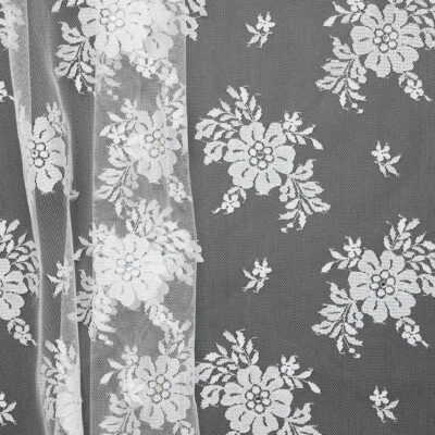 Flower Diamante Lace - White