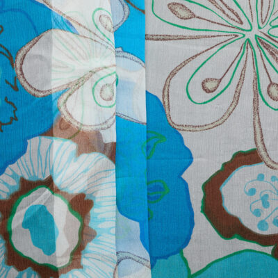Floral Silk Yoryu Chiffon - Cobalt Blue/ Chocolate/ Green