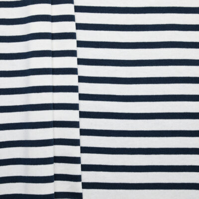 Heavyweight 100% Cotton Stripe Jersey - Navy/ Off White