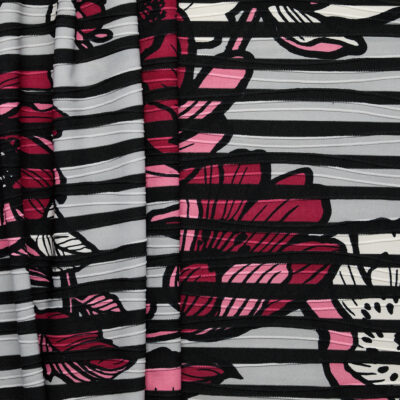 Folklore Floral Print Jacquard Knit - Silver/ Pink/ Black